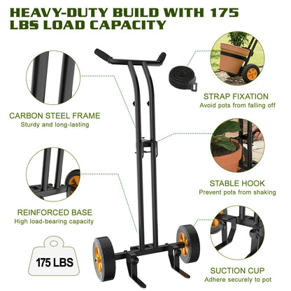 Housolution Plant Caddy with Wheels, Heavy Duty Plant Dolly for Big Pots, Plant Mover with Adjustable Grabbing Arm and Base, Trolley Cart for Seniors, Lawn, Patio, Backyard Gardening