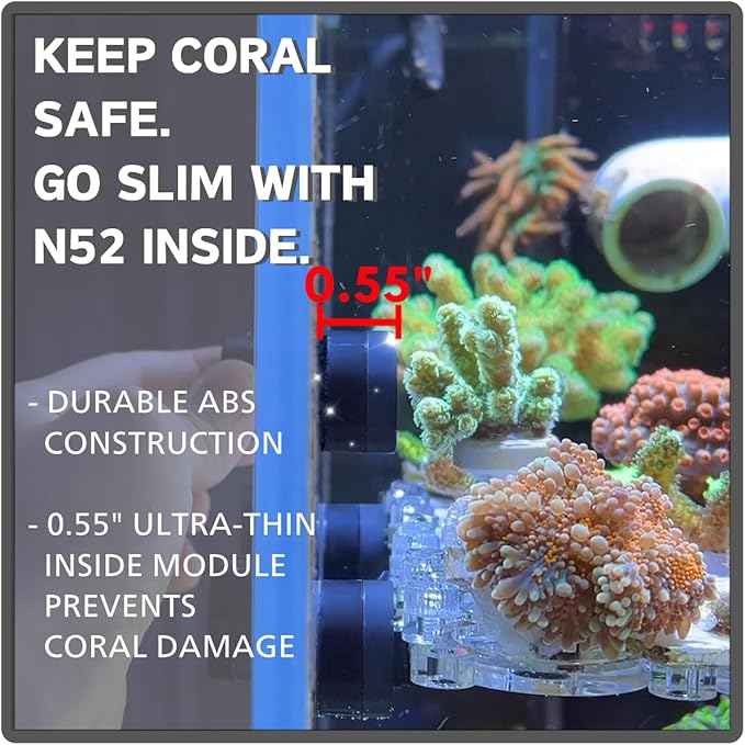 Magnetic Aquarium Cleaner, N52 Strong Magnet Algae Scraper for Fish Tank Glass, Ultra-Thin 0.55" Coral Safe, Fits 0.8" Glass 120 Gallon, Freshwater Marine (Not Acrylic) (PRO)
