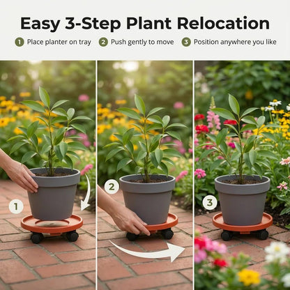 Tulpeed Rolling Plant Stand with Wheels 5 Pack 13 Inch Plant Caddy with Wheels Heavy Duty Plant Dolly Roller Base with Wheels Round Flower Pot Rack Holder Planter Trolley Tray, Red