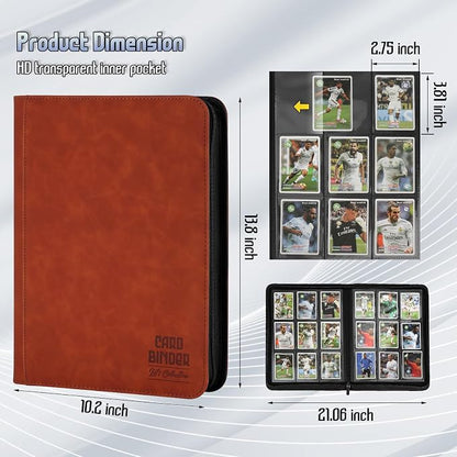 Trading Card Binder, Premium 9 Pocket Double Sided 540 Pocket PU Card Collection Binder, Collectible Trading Card Albums for MTG, TCG, Sport Card, Game Cards (Brown)