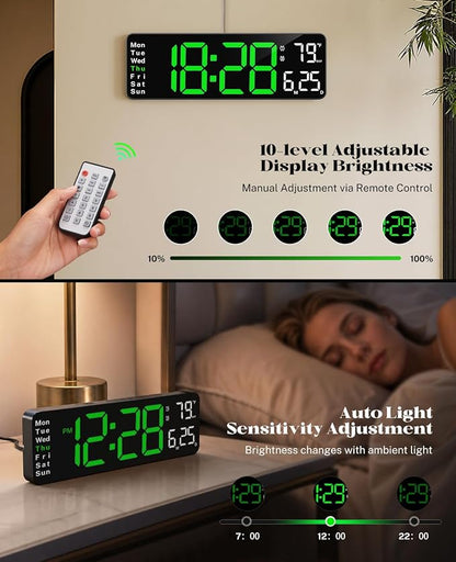 Digital Wall Clock for Classroom, 13" Digital Clock Large Display | Big Led Wall Clocks with Remote Control,Date,Week,Alarm,Temp &DST for Bedroom,Living Room,Gym,Office