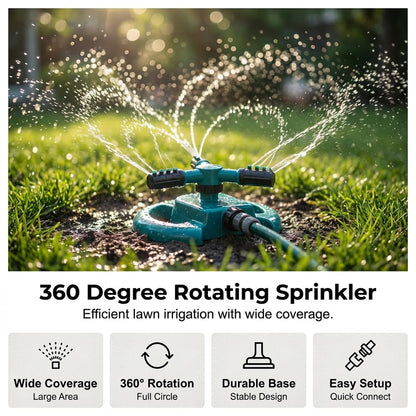 360° Rotating Garden Sprinkler, 2026 New Adjustable Yard Sprinkler for Backyard Grass Care, Durable Water Sprinkler for Water Play Outdoor Pets Water Fun (Yellow)