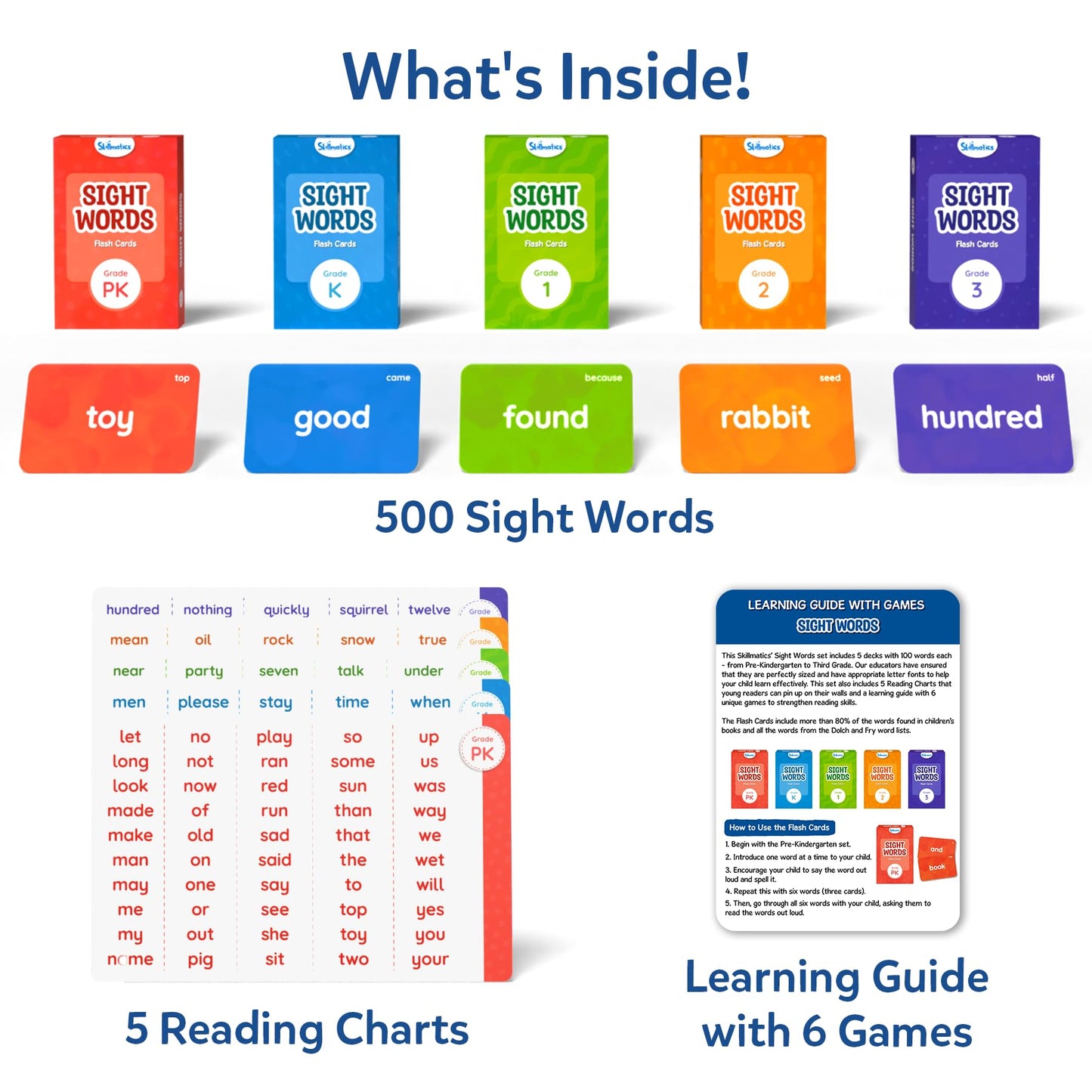 Skillmatics Flash Cards - 500 Sight Words for Preschool (Pre-K), Kindergarten, 1st, 2nd, 3rd Grade Gifts, Includes The Dolch & Fry Word List & 6 Unique Games