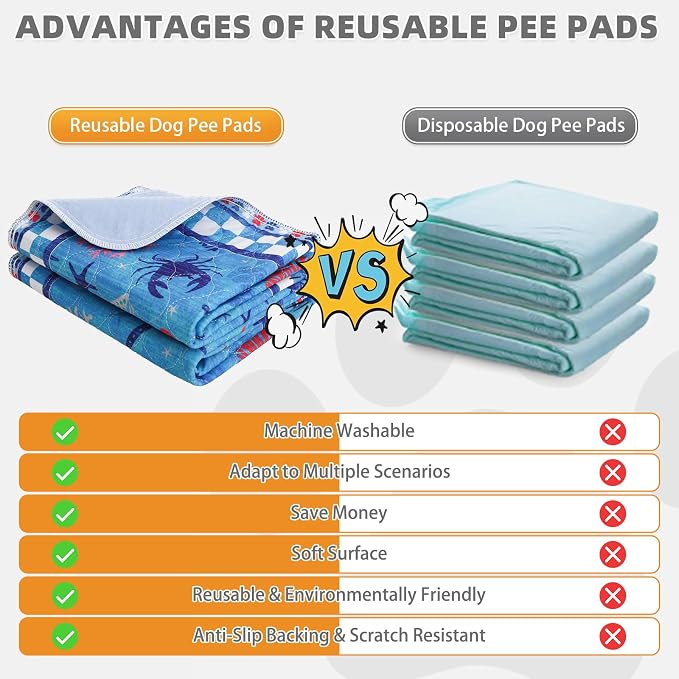 KOOLTAIL Summer Washable Pee Pads for Dogs, 2 Pack Super Absorbent Reusable Puppy Training Pads Waterproof, Nonslip & Leak-Proof Dog Pee Pads,Large Pet Mats Whelping Pads for Floor,Crate,Couch,24"x36"
