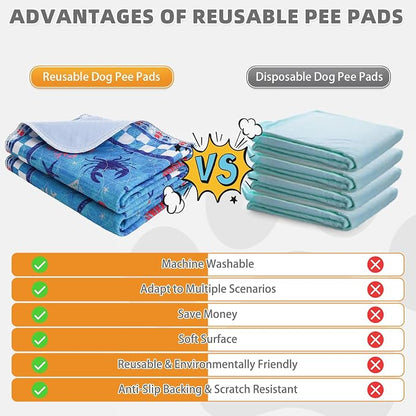 KOOLTAIL Summer Washable Pee Pads for Dogs, 2 Pack Super Absorbent Reusable Puppy Training Pads Waterproof, Nonslip & Leak-Proof Dog Pee Pads,Large Pet Mats Whelping Pads for Floor,Crate,Couch,24"x36"