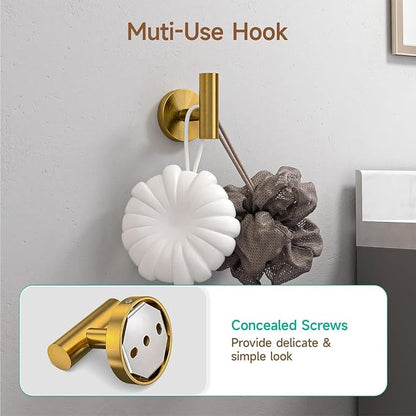 USHOWER Brushed Gold Bathroom Accessories Set, 18-Inch Towel Bar Set Wall Mounted, Durable SUS304 Stainless Steel Bathroom Hardware Set, 4-Piece