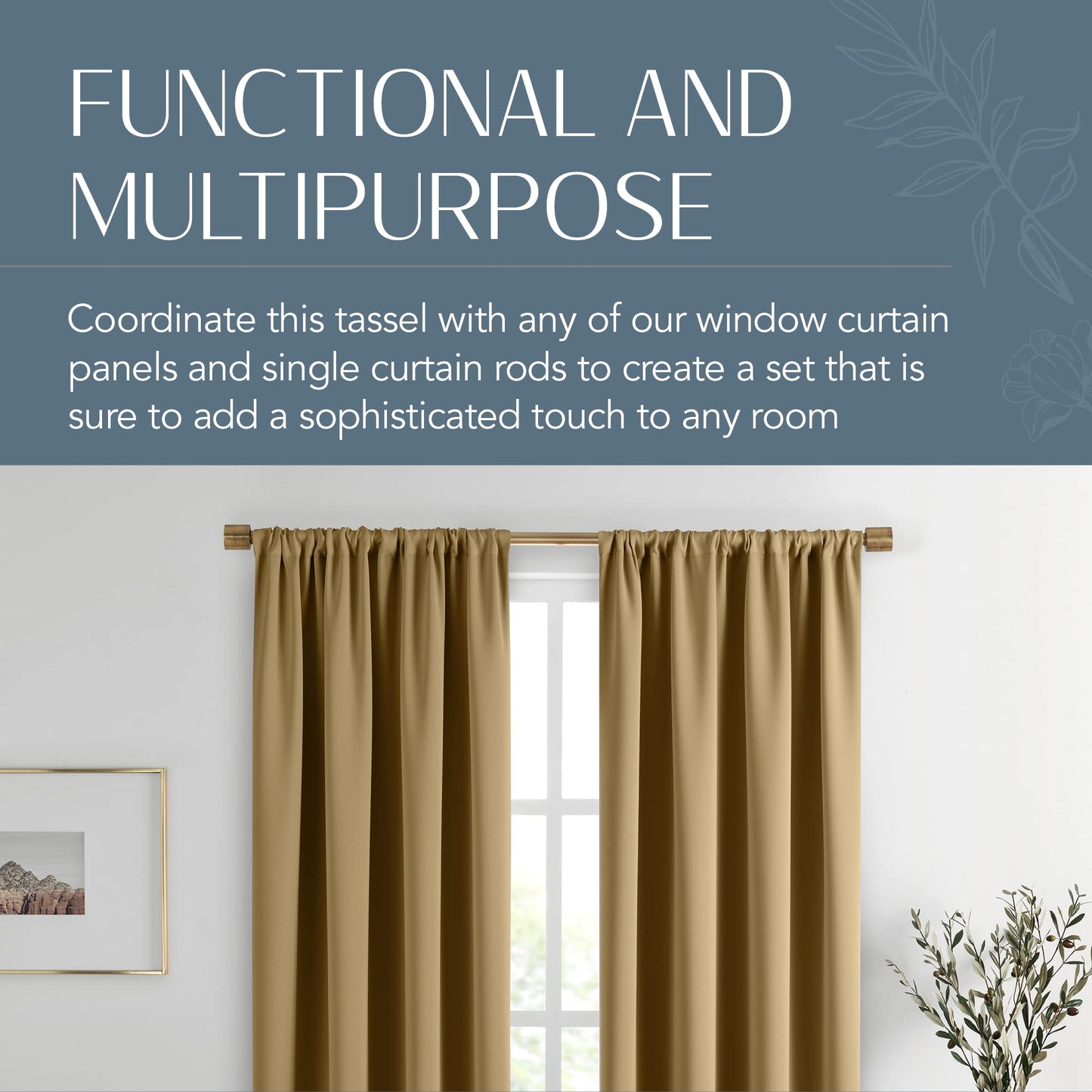 Elrene Home Fashions Amelia Decorative Tassel Window-Curtain Tieback, 24 Inches, Gold