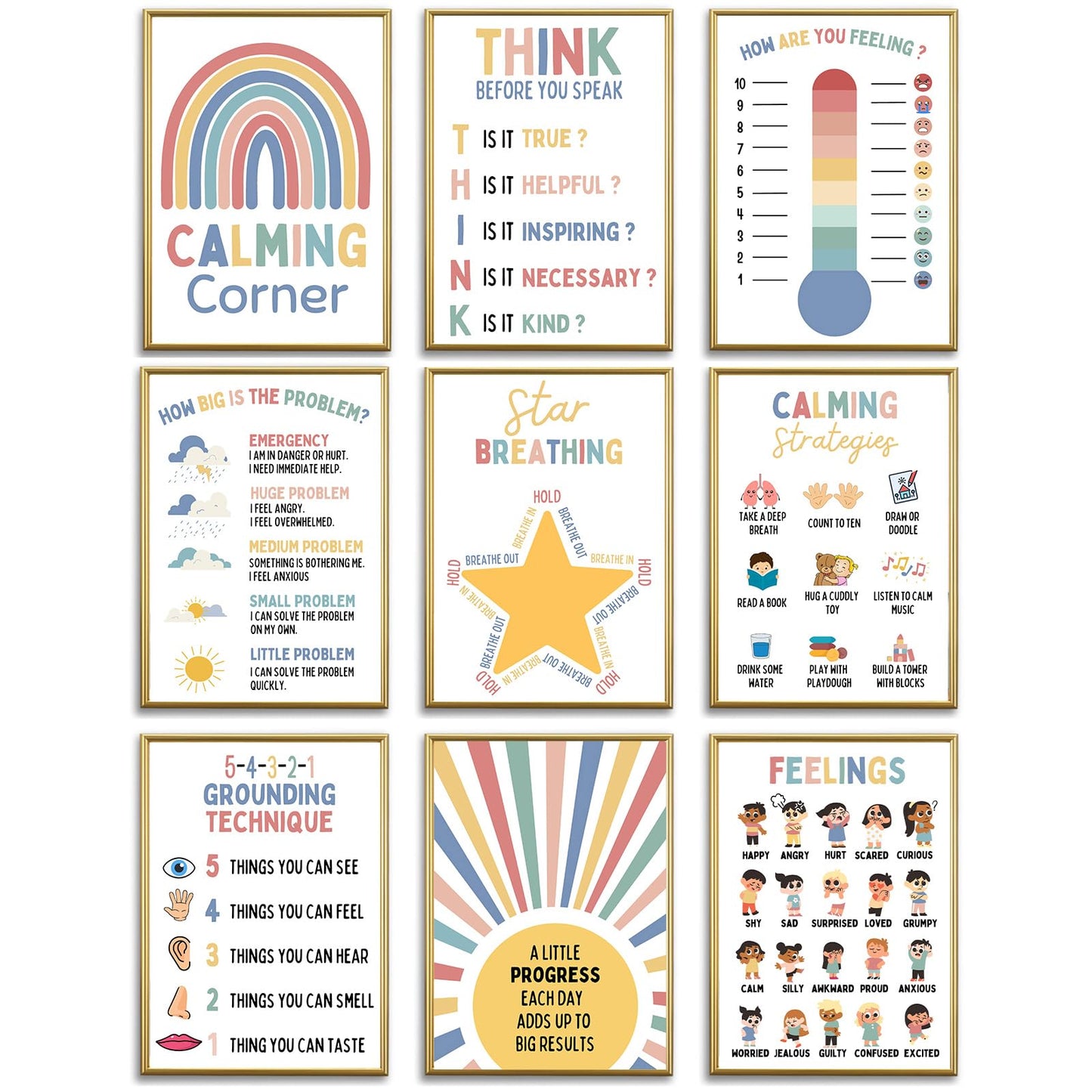 Calming Corner Classroom Posters, Mental Health Posters Therapy Office Decor ,Calm Down Corner Coping Skills Wall Art for Kids Toddler Classroom Preschool Homeschool Bulletin Boards Decoration (Calming Corner)