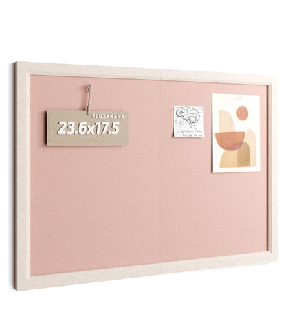 Fluxynara Foldable Cork Board Alternative, Felt Bulletin Board 23.6" x 17.5" Oatmeal Frame with 12 Adhesive Tabs, Pin Board for Home Office, Classroom, Entryway, Kitchen Wall Decor—Pink