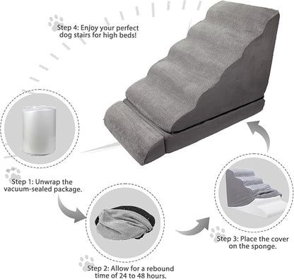 Dog Stairs for High Beds 30-36 inches Tall, 6-Step Pet Stairs/Steps for High Bed 32-36 inches for Small Large Dogs, Dog Ramp for Bed, Foam Dog Steps for Beds for Old Dogs/Cats, Grey