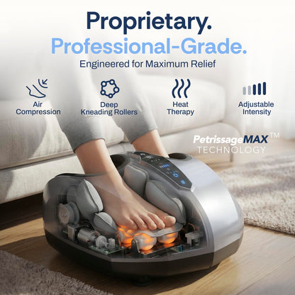 MIKO Foot Massager Machine with Deep-Kneading, Compression, Shiatsu, and Heat for Plantar Fasciitis, Neuropathy - Fits up to Men Size 12