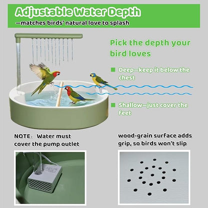 Bird Shower Parakeet Bath for Cage with Adjustable Water Flow Control Valve, Parrot Shower Bath for Budgies with Plug, Automatic Circulating Water Fountain for Pet Bird, Cockatiel, Conure (withe pipe)