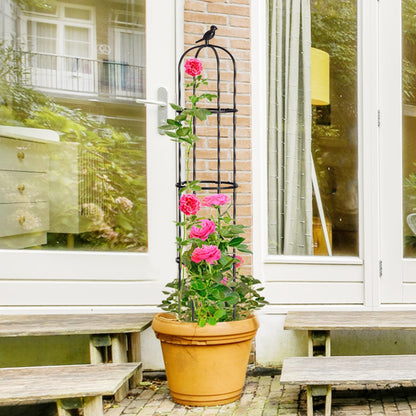 FOLLOOK Garden Obelisk Trellis for Climbing Plants Outdoor, Lightweight Climbing Plant Support Flower Roses Clematis Vegetable Light Vines Round Trellis for Raised Garden Bed Planter, Black, 2 Pack