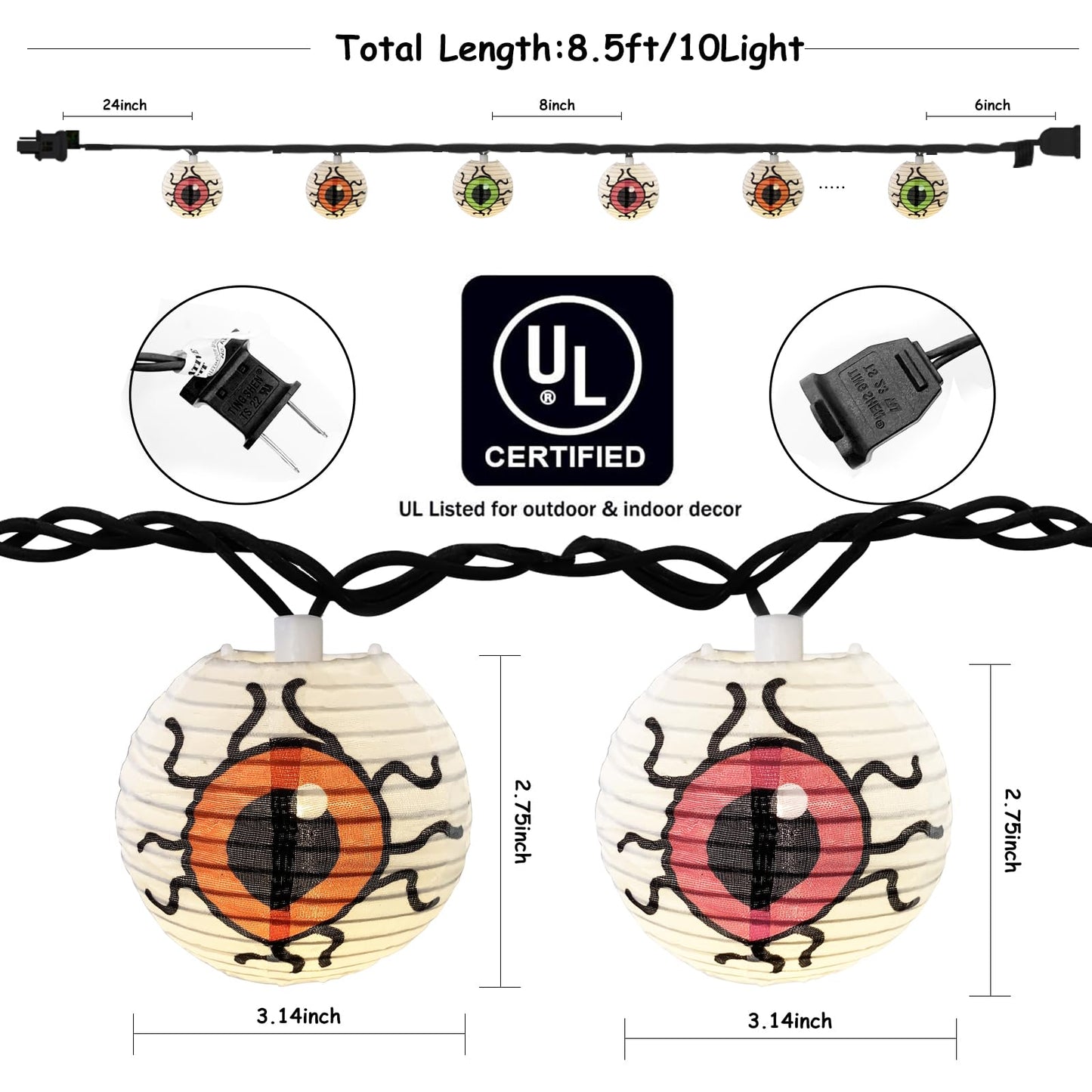 Halloween Eyeball Lantern Lights,8.5ft Eyeball String Lights with 10 LED Lantern Light,Waterproof Halloween Eye Lights for House, Garden, Yard, Window, Porch Party Decor