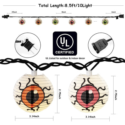 Halloween Eyeball Lantern Lights,8.5ft Eyeball String Lights with 10 LED Lantern Light,Waterproof Halloween Eye Lights for House, Garden, Yard, Window, Porch Party Decor