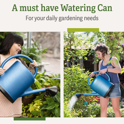 Gardener’s Supply Company French Blue Watering Can | 3 Gallon Indoor Outdoor Water Container for Plants and Garden with Removable Stainless Steel Faceplate Rose Sprinkler Attachment - Blue