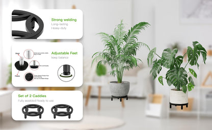 Zhongma 2 Pack 8.7" Fully Assembled Sturdy Potted Plant Stand Flower Pot Holder Heavy Duty Construction, Low Plant Stand for Home Indoor and Outdoor, Sturdy plant riser and saucer without Installation Required
