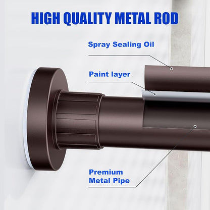 Ausemku Shower Curtain Rod 32-50 Inch Adjustable - 1 Inch Diameter Heavy Duty No drill Spring Tension Shower Rod, Non-Slip Rustproof Telescopic Rod for Bathroom, Brown