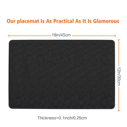 Bxzandya Vinyl Placemats Set of 4 Heat Resistant Easy Clean Non-Slip Place Mats for Dining Table. Faux Leather Waterproof Stain Resistant Wipeable Washable PU Table Mats(4, Black)