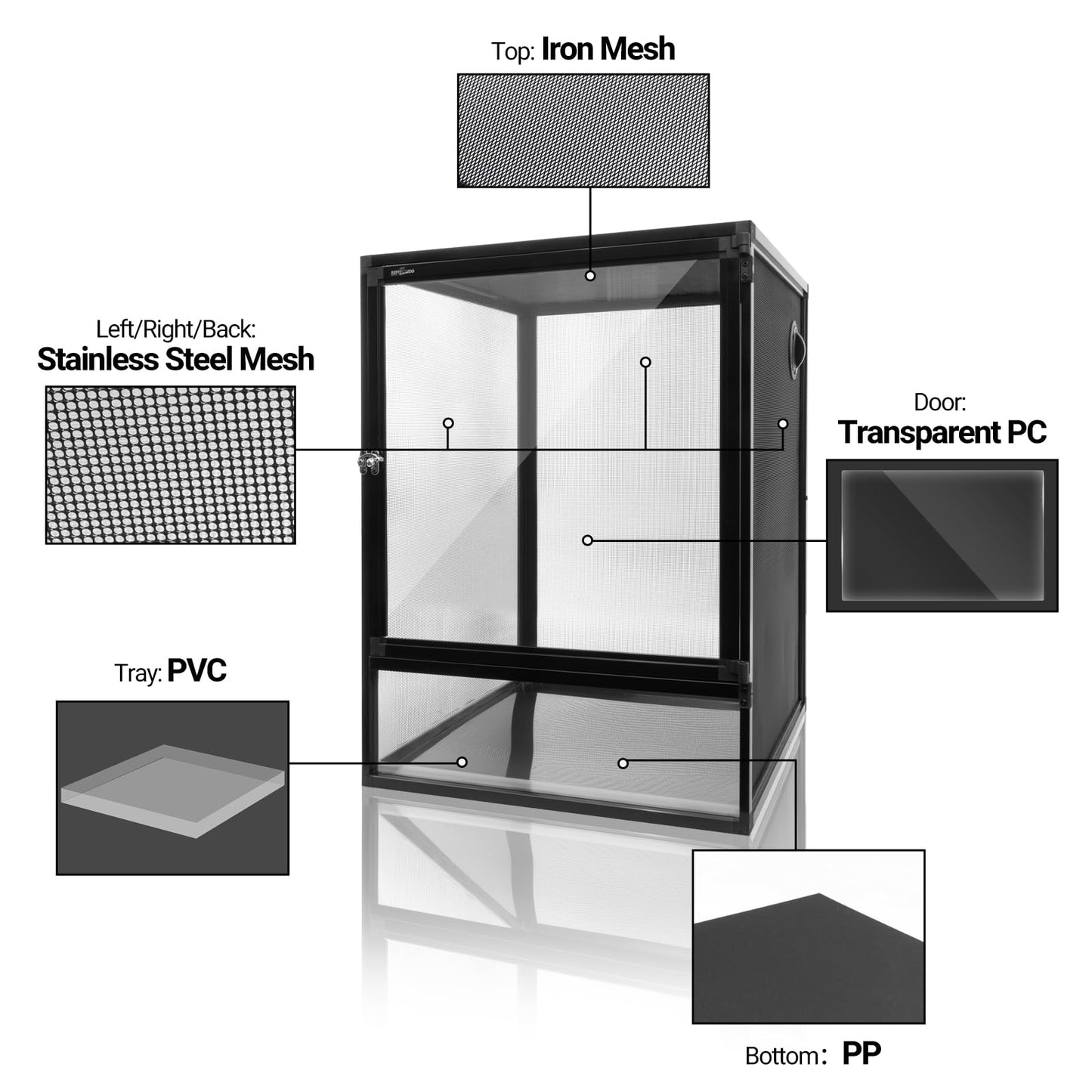 REPTI ZOO 18" x 18" x 24" Reptile Tank, Deluxe Foldable Screen Cage, 34 Gallon Vertical Terrarium with Fogger & Cable Pass, Tall Enclosure for Chameleon, Tree Frog, Crested Gecko, Arboreal Reptiles
