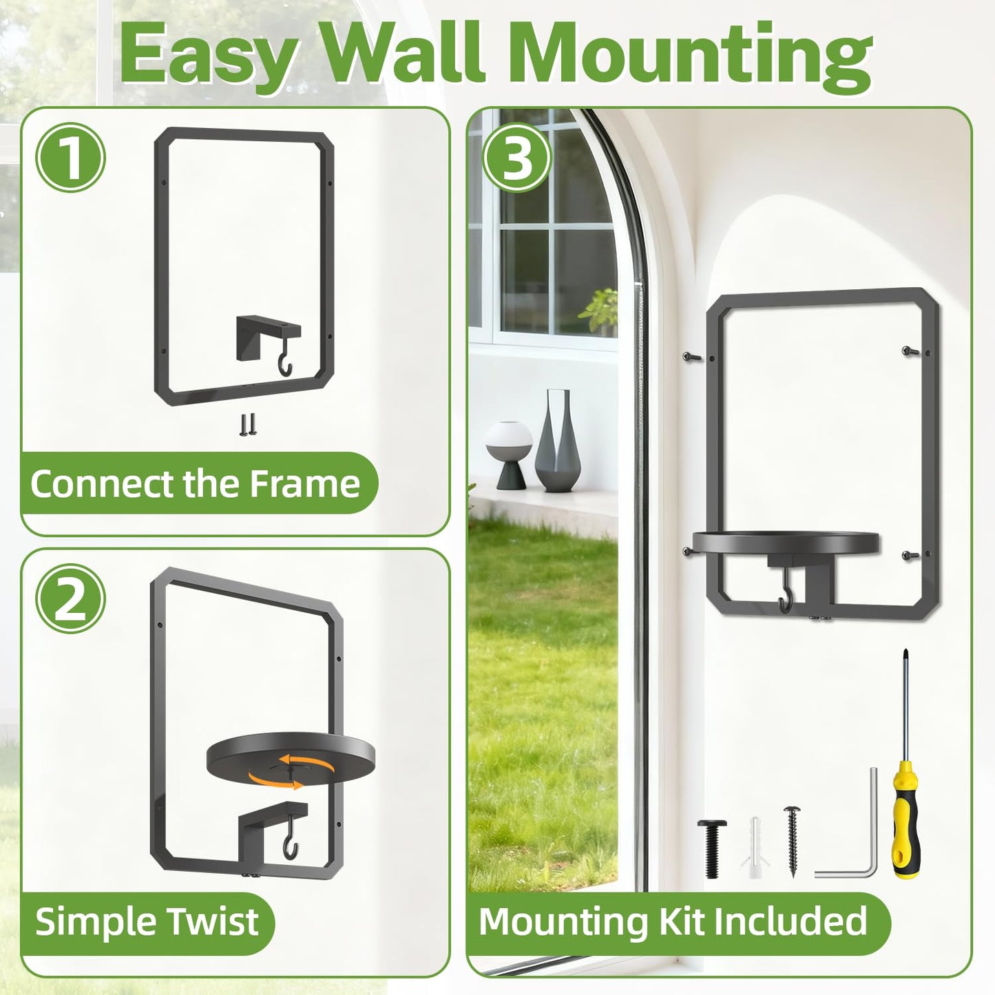 iDavosic.ly Wall Plant Picture Frame Holder Set of 2 with 2 Grow Light for Indoor, Metal Stand with Hanging Hooks, Space Saving Floating Flower Display Decor (Pots/Chains/Plants Not Included)
