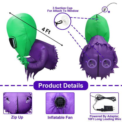 TURNMEON 4 Ft Halloween Inflatables Outdoor Decorations Alien Broke Out from Window with Built-in LED Blow Up Inflatable for Scary Halloween Decoration Party Home Indoor Outside Yard Garden Lawn Decor