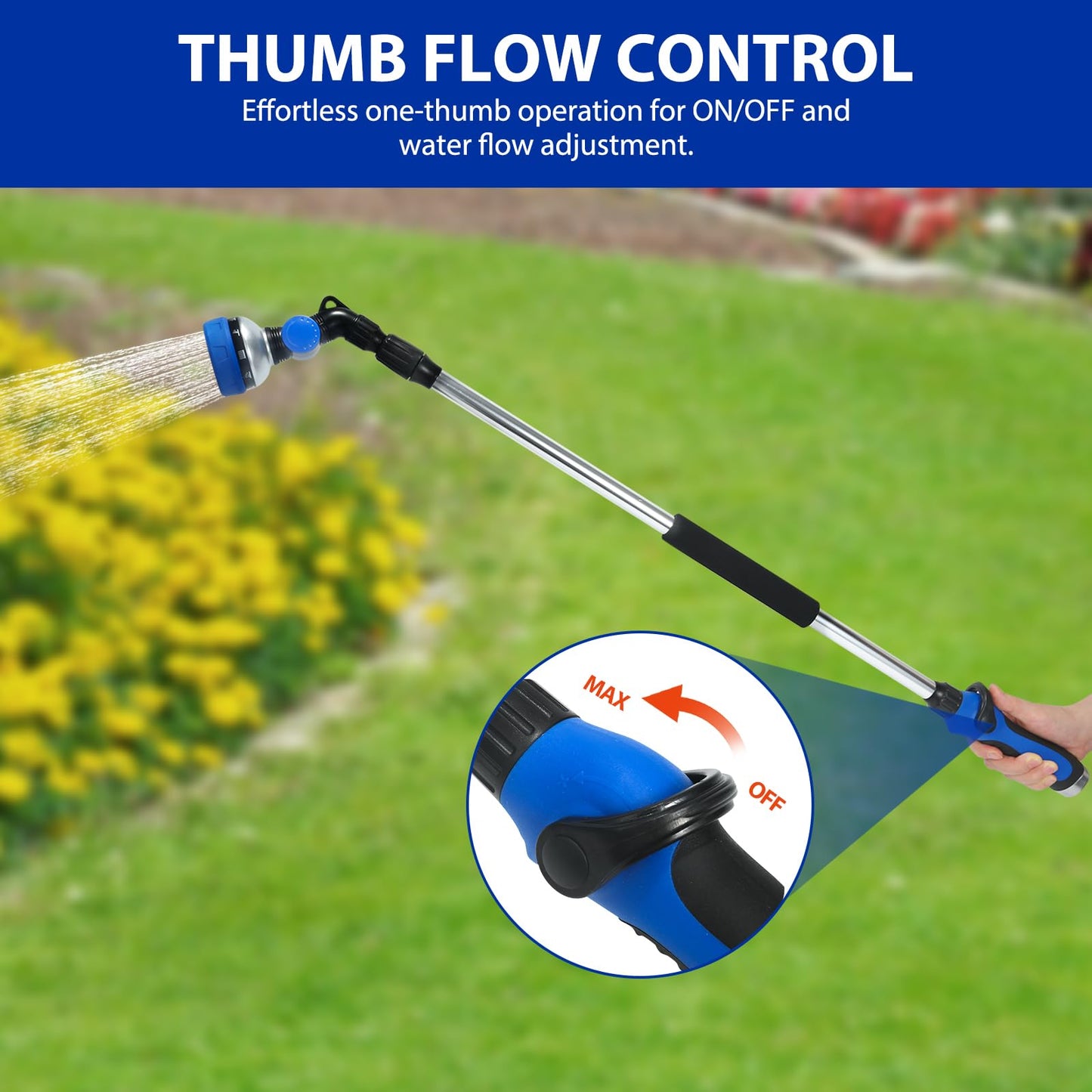 Seatern Telescoping Watering Wand for Garden Hose, 36”-54” Adjustable, 10 Spray Patterns, Heavy-Duty Hose Nozzle with Thumb Control & Pivoting Head, Ideal for Hanging Baskets and Shrubs, Blue