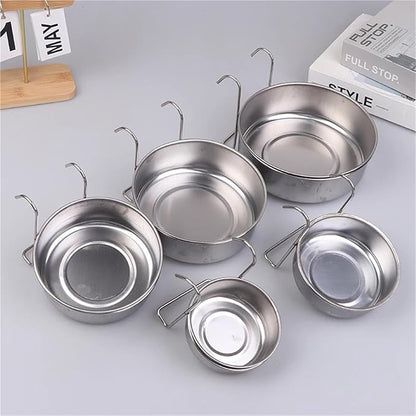 1PCS Crate Dog Cat Bowl Stainless Steel Hanging Pet Cage Bowl Food Water Feeder Coop Cup for Cat Puppy Birds Rats 5 Sizes(10CM)