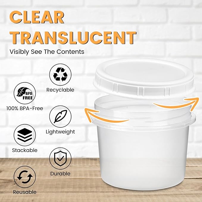 TUZAZO 6 Pack - 20 Oz Food Storage Containers with Screw Lids, Airtight Plastic Small Freezer Storage Container for Ice Cream, Overnight Oats, Snack, Soup, Portion and Meal Prep Container