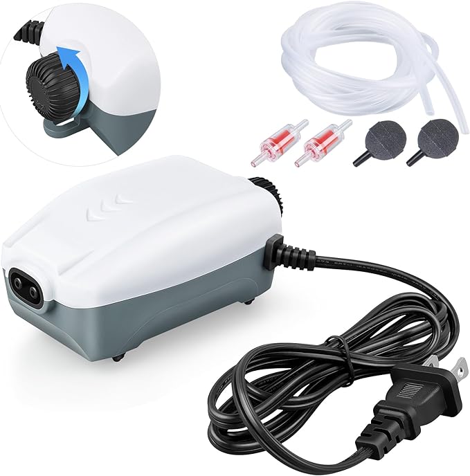 HITOP Dual Outlet Aquarium Electric Air Pump, Whisper Adjustable Fish Tank Aerator, Quiet Oxygen Pump with Accessories for 20 to 100 Gallon