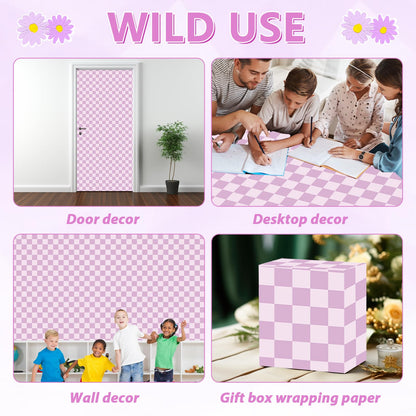Purple Checked Bulletin Board Paper Roll Retro Pastel Purple Bulletin Board Background Back to School Classroom Decor Poster for Art Craft DIY Project Home Office Girls Party Supplies 17.7in x 20ft