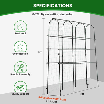 OTOSUNNY Cucumber Trellis for Raised Garden Bed, Reinforced 6 ft Tall Metal Garden Arch Trellis Climbing Plants Support Outdoor, Heavy Vines Vegetable Snap Pea Pole Bean Tomato Trellis, Black