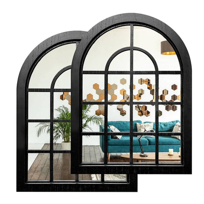 ZEXUIRU 2 Set Rustic Wall Mirrors for Bedroom Bathroom Living Room Entryway Wood Farmhouse Easy to Hang Framed Decorative Accent Hanging Wall-Mounted Mirror Set for Living Room - Black