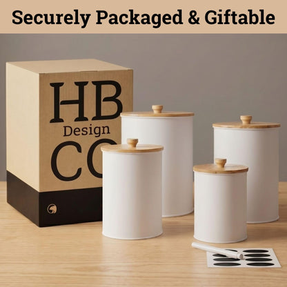 Kitchen Canisters for Countertop Set of 4 with Customizable Chalkboard Labels & Marker Pen - Big Iron Kitchen Canisters with Airtight Lids - White Canister Set - Flour and Sugar Containers Farmhouse
