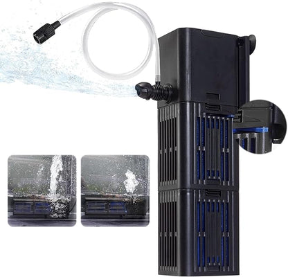 Aquarium Filter Water Flow Adjustable for 20-40 Gallon Fish Turtle Tank 132GPH 4in1 Biochemical Filtration Powerful Submersible Internal Pumps & Filters Keep Freshwater Saltwater Crystal Clear Small