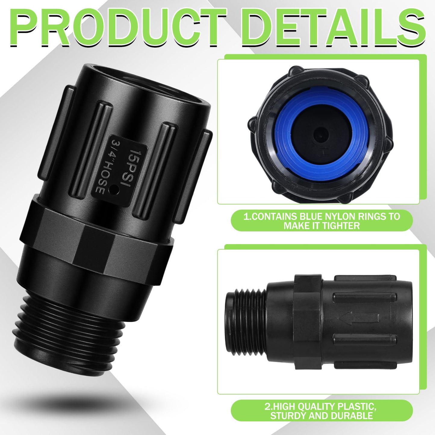 Tondiamo 3 Pcs 15 PSI Drip Irrigation Pressure Regulator, 3/4" Female Hose Thread x 3/4" Male Hose Thread Pressure Reducer Low Flow Valve for Garden Drip Irrigation Parts Emitters System