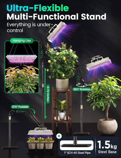 LETPOT 100 Watt (Max 120W Output) Grow Lights for Indoor Plants Full Spectrum, Smart APP, 8-Level Adjustable Light, Hanging & Standing, 270° Foldable, 360° Rotation, 2x3,3x4,18000 Lumens, High ppfd