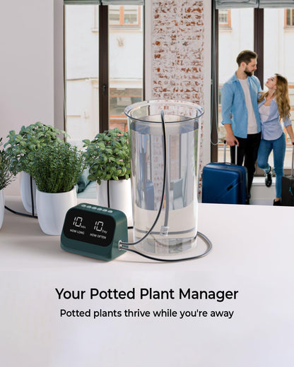 Automatic Watering System for Potted Plants, Plant Waterer, DIY Drip Irrigation Kit with Smart Timer, Waterproof LED Display & Large Capacity Battery, Precise Distribution of Water (Green)