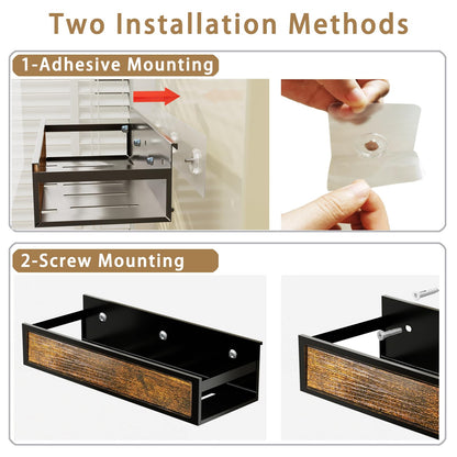 ROURANB Spice Rack Wall Mount for Large Spice Jars, 6 Pack Ironwood Spice Organizer shelf for Rustic, Industrial and Modern Kitchens,Quick Adhesive Strips and Screws for Mounting (Engineered Wood)