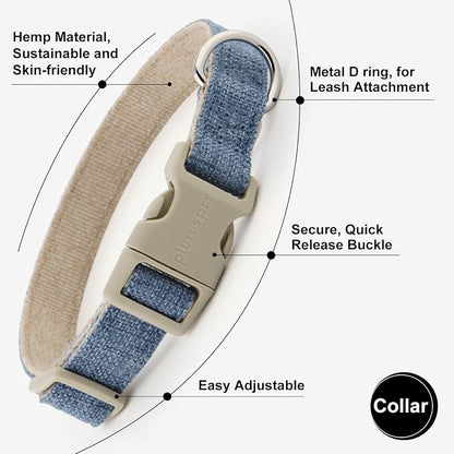 Plutus Pet Cotton Hemp Dog Collar and Leash Set, Adjustable Collar for Small, Medium, and Large Dogs, Heavy Duty and Soft on Skin, Haze Blue, XL