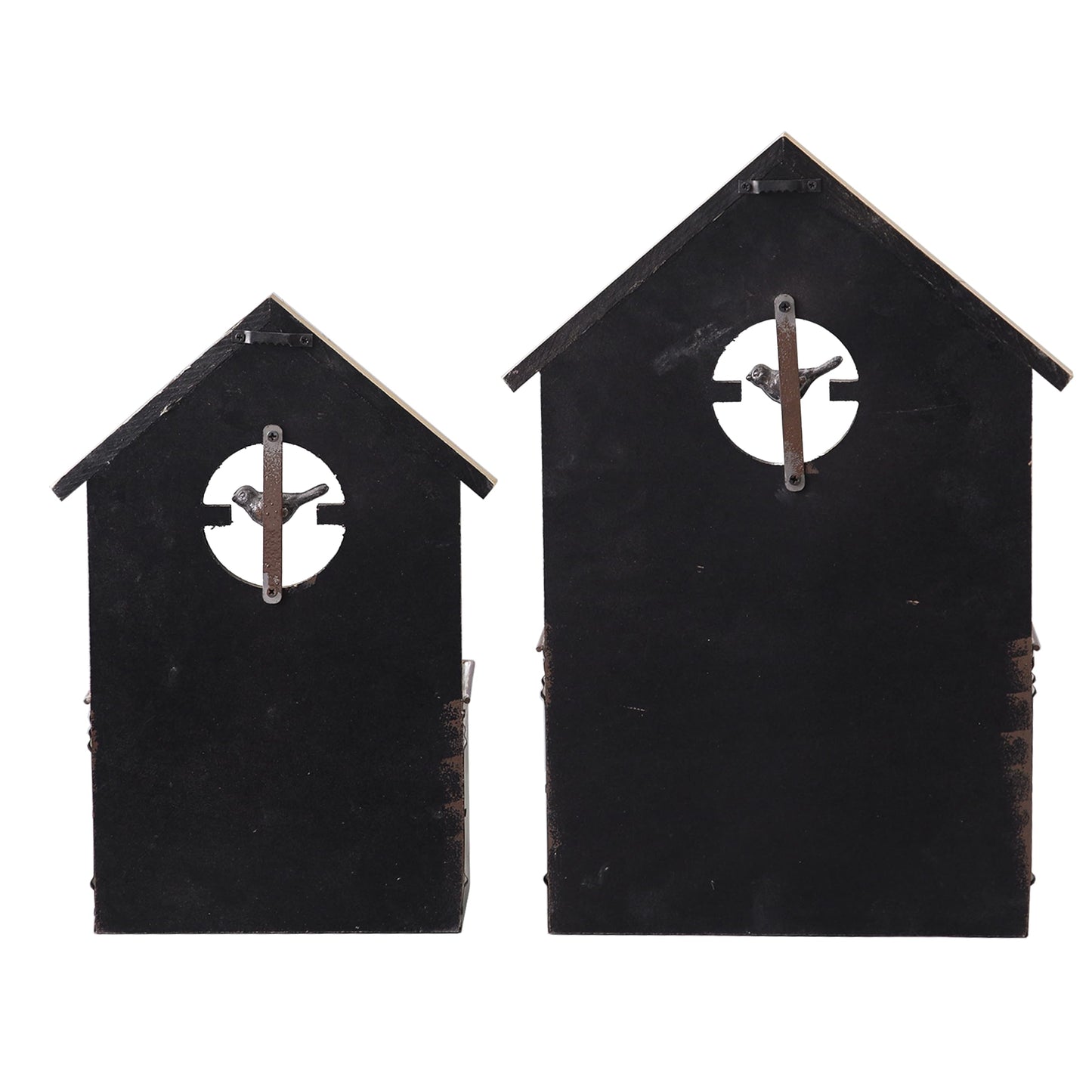 SOFE Set of 2 Wall Mounted Metal Planter Box, Rustic Wall Flower Pot Birdhouse Shaped, Vintage Hanging Plant Holder for Garden Home Balcony Patio Farmhouse, Wood & Galvanized