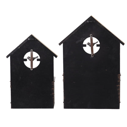 SOFE Set of 2 Wall Mounted Metal Planter Box, Rustic Wall Flower Pot Birdhouse Shaped, Vintage Hanging Plant Holder for Garden Home Balcony Patio Farmhouse, Wood & Galvanized