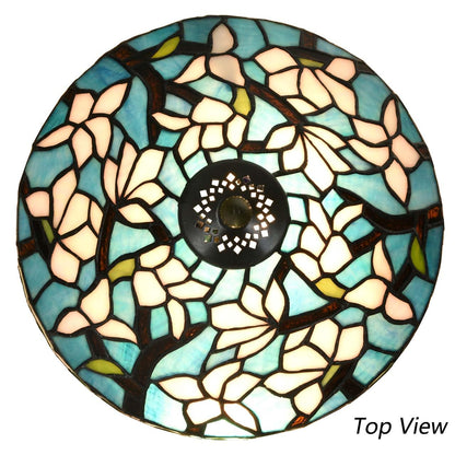 Bieye L10905 Tiffany Style Stained Glass Mushroom-Shaped Double Lit Table Lamp for Home Decor (10-inch, White Magnolia)