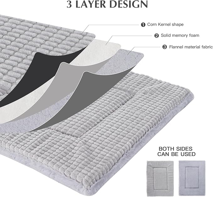 BVAGSS Dog Bed Mat,Reversible Crate Pad, Memory Foam Beds, Soft Warm Pet Cushion for Small Medium Dogs, Washable Pet Sleeping Mattress Kennel Bed Pad XH079 (42''x28''x1.6'',Grey)