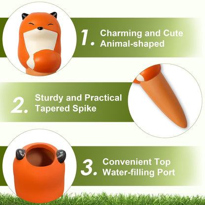 MCleanPin 4 Pack Plant Watering Spikes and Globes Handmade Terracotta Self-Watering Planter Insert Automatic Plant Waterer Devices for Indoor Outdoor Plants (Forest Animals)
