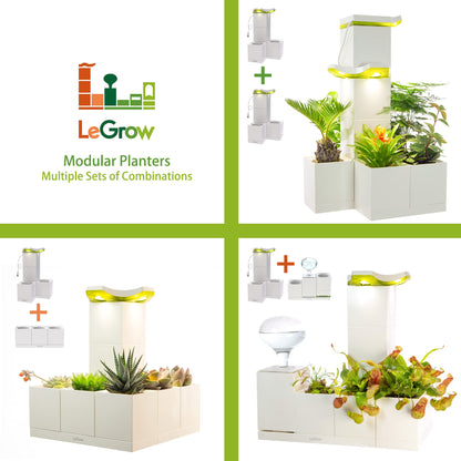 LeGrow Indoor Planter with LED Grow Light, Automatic 12 Hours Timer, 7 Days Watering-Free, 2 Self Watering Pots for Small Plants, Home Decor & Office Desktop, White
