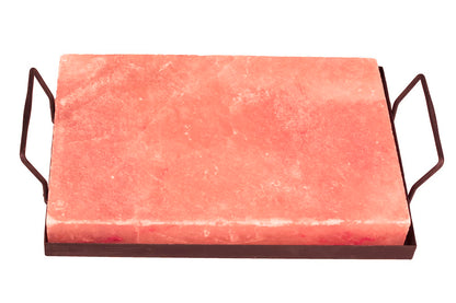 Himalayan Salt Plate Steel with Holder Set, Outdoor BBQ Himalayan Salt Block for Grilling Searing Chilling Cutting Seasoning & Serving, Size 12x8x1.6 inch.
