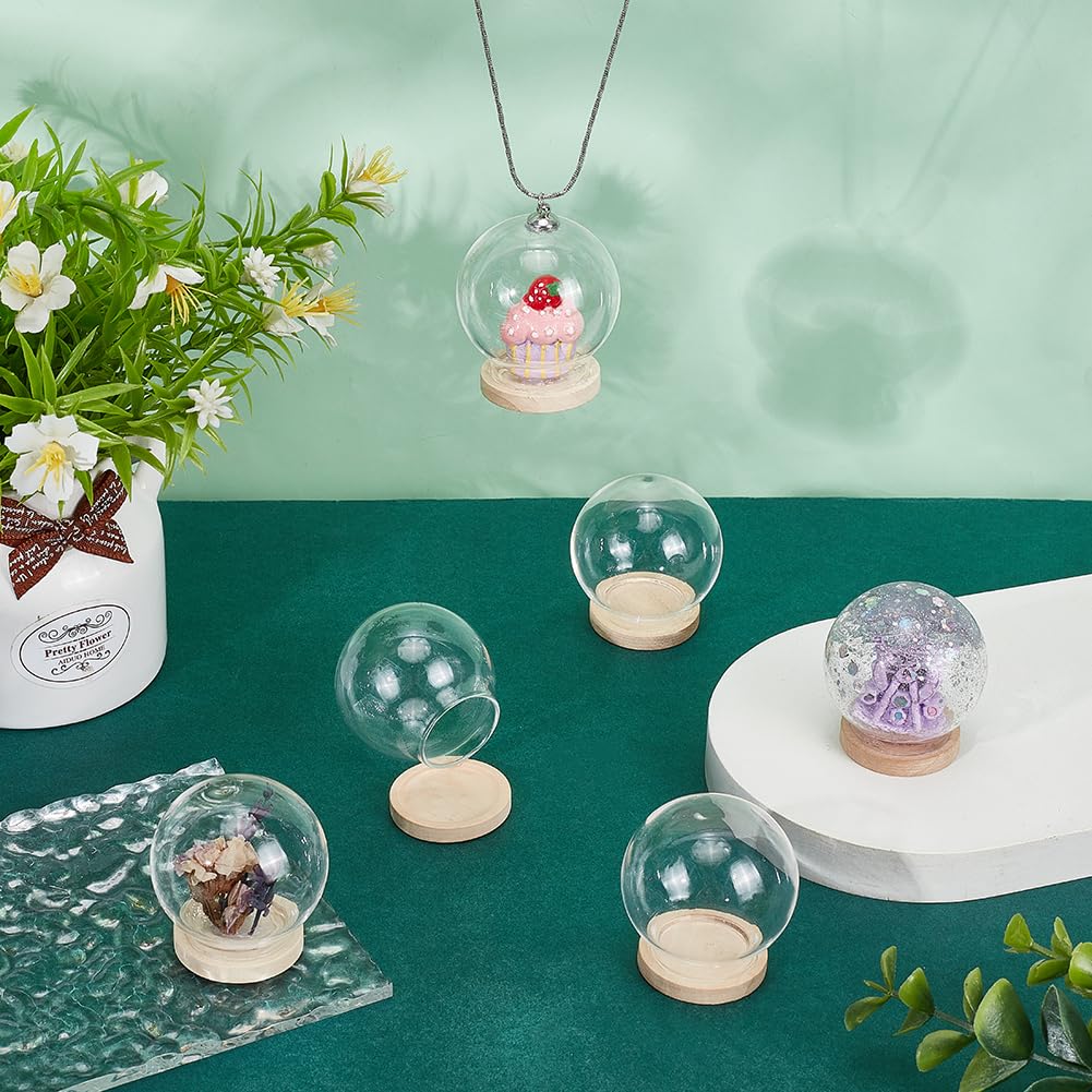 NBEADS 6 Pcs Mini Round Glass Dome, Clear Glass Display Dome Cover with Wood Base Cloche Bell Jar for Centerpieces Plants Rocks Specimens Decorations Crafts, Diameter: 1.57 inch BurlyWood