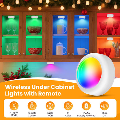 Ahuledlight LED Puck Lights with Remote Control, 16 Color Changing Wireless Under Cabinet Lighting with Dimmer & Timer, AAA Battery Operated,Under for Closet Bedroom Kitchen, Stair (12 Pack Black)