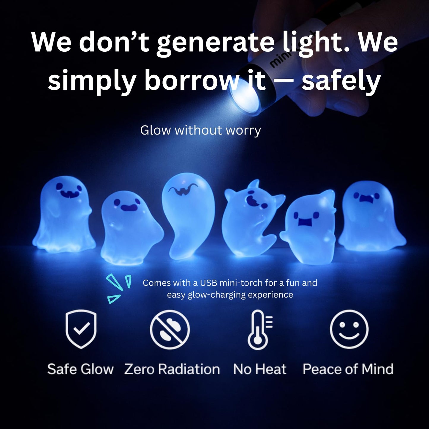 Luminous Ghosts Mini Artificial Decorations for Home Corners Decorations for Car Dashboard Office Desk Bedroomn Shelves Nightstand Miniature Figurines 6Pcs with Light Filling Mini Torch Gift Box Ready